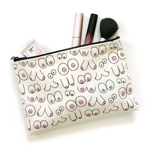 Valentines Day Gift for Her - Boob Heavy Canvas Makeup Pouch