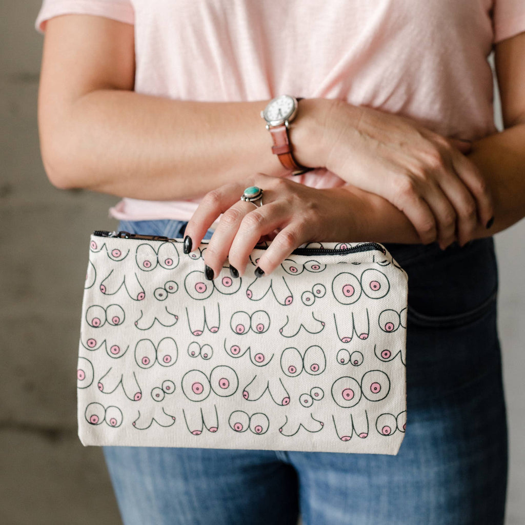 Valentines Day Gift for Her - Boob Heavy Canvas Makeup Pouch