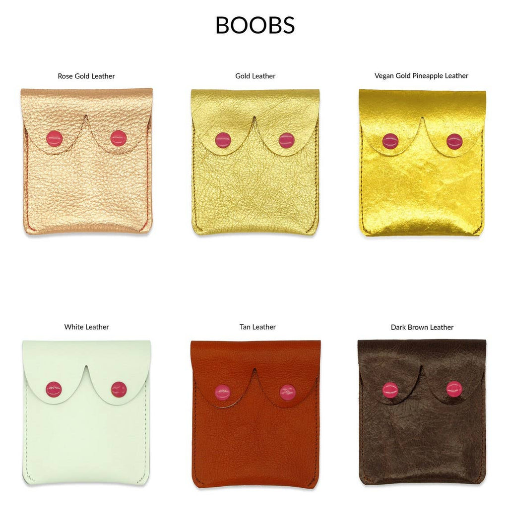 Tan Brown Leather Boobs Pouches: Fun Feminist Coin Purses: Tan