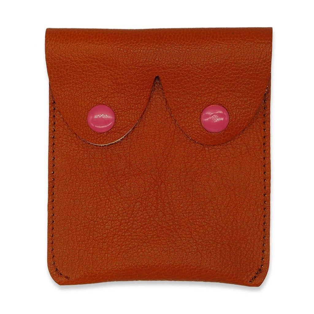 Tan Brown Leather Boobs Pouches: Fun Feminist Coin Purses: Tan